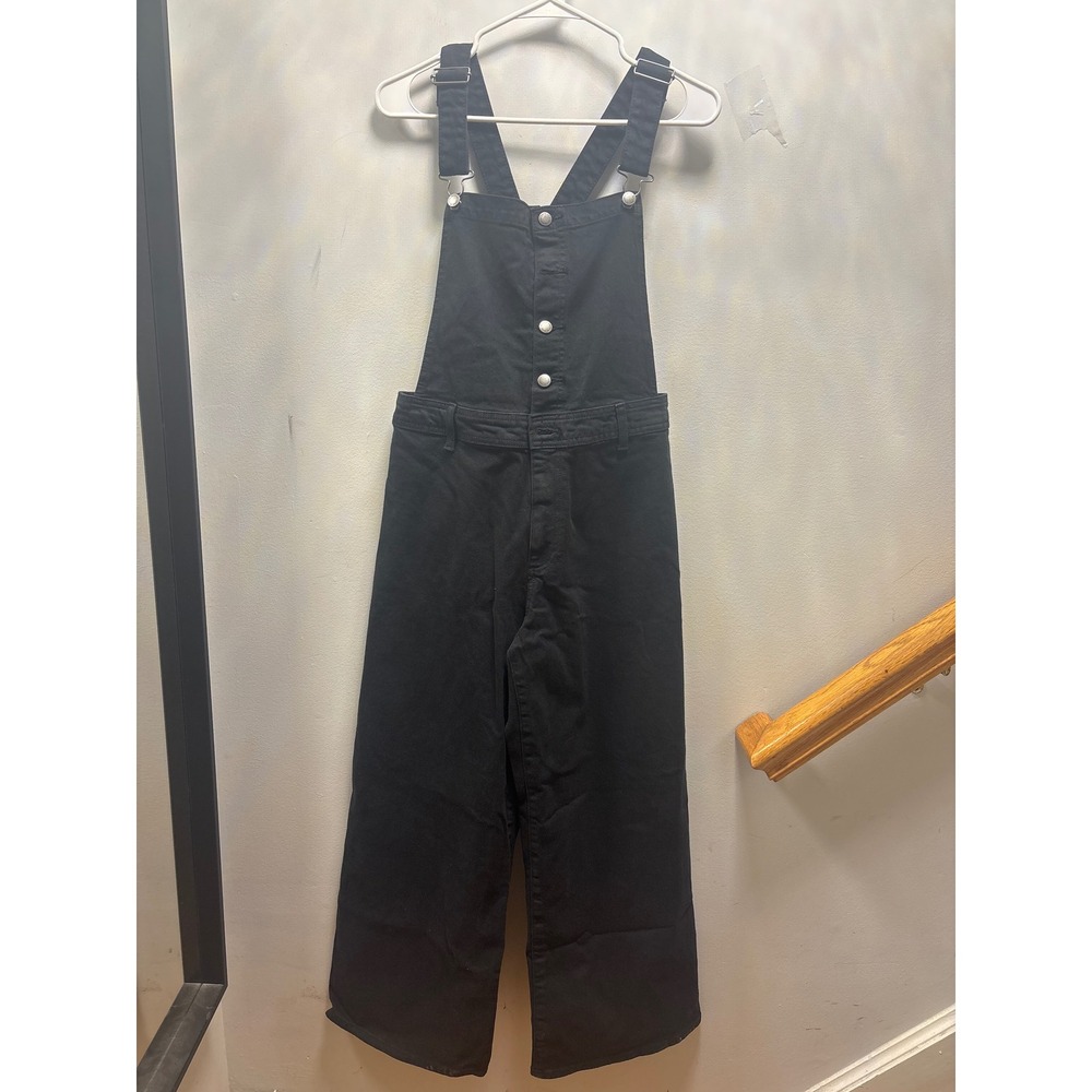 Universal Thread Wide Leg Denim Overalls Womens 2 Black  Button Front Cotton